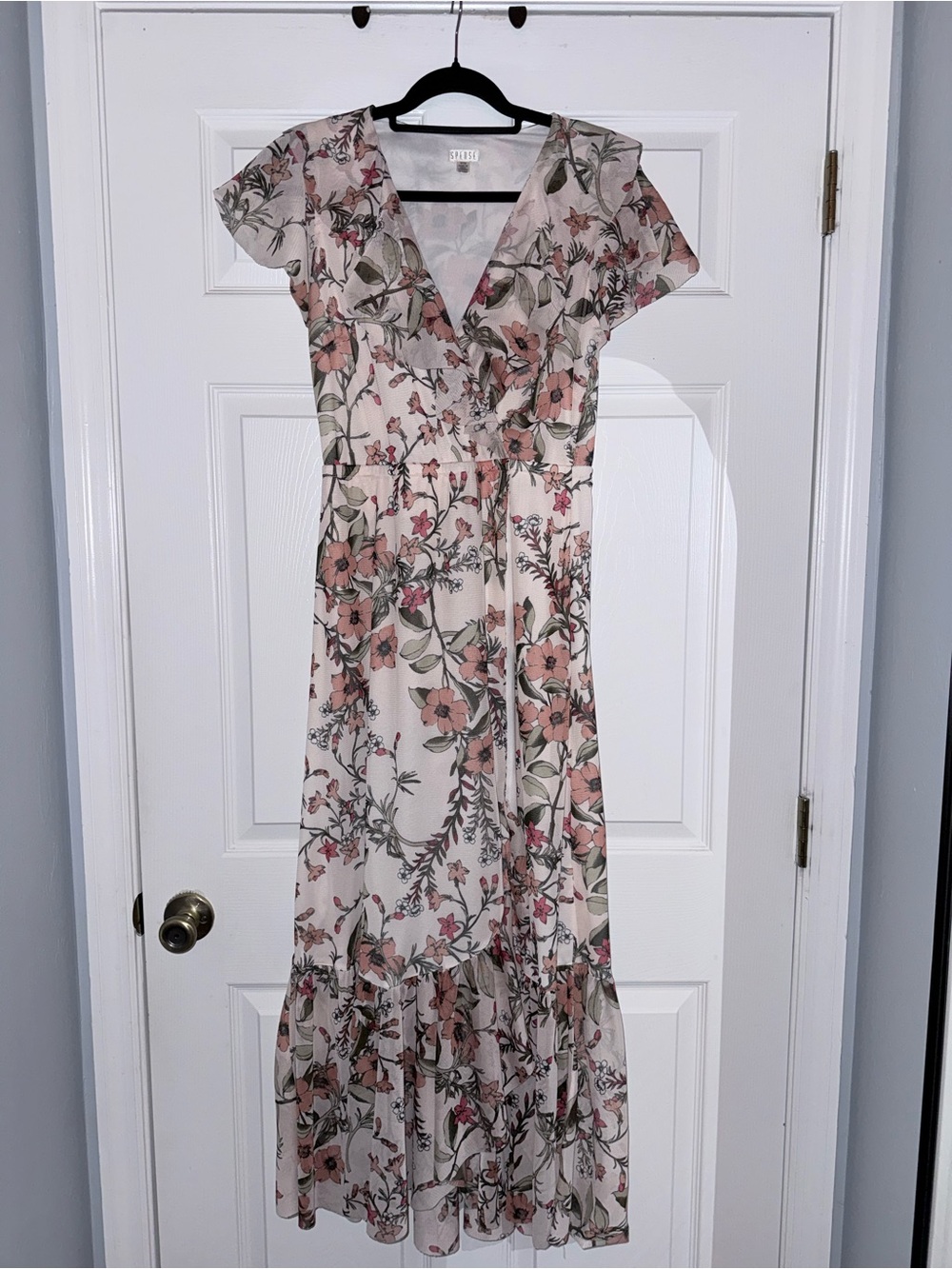 Spense Cream Maxi Dress with Pink Floral Print